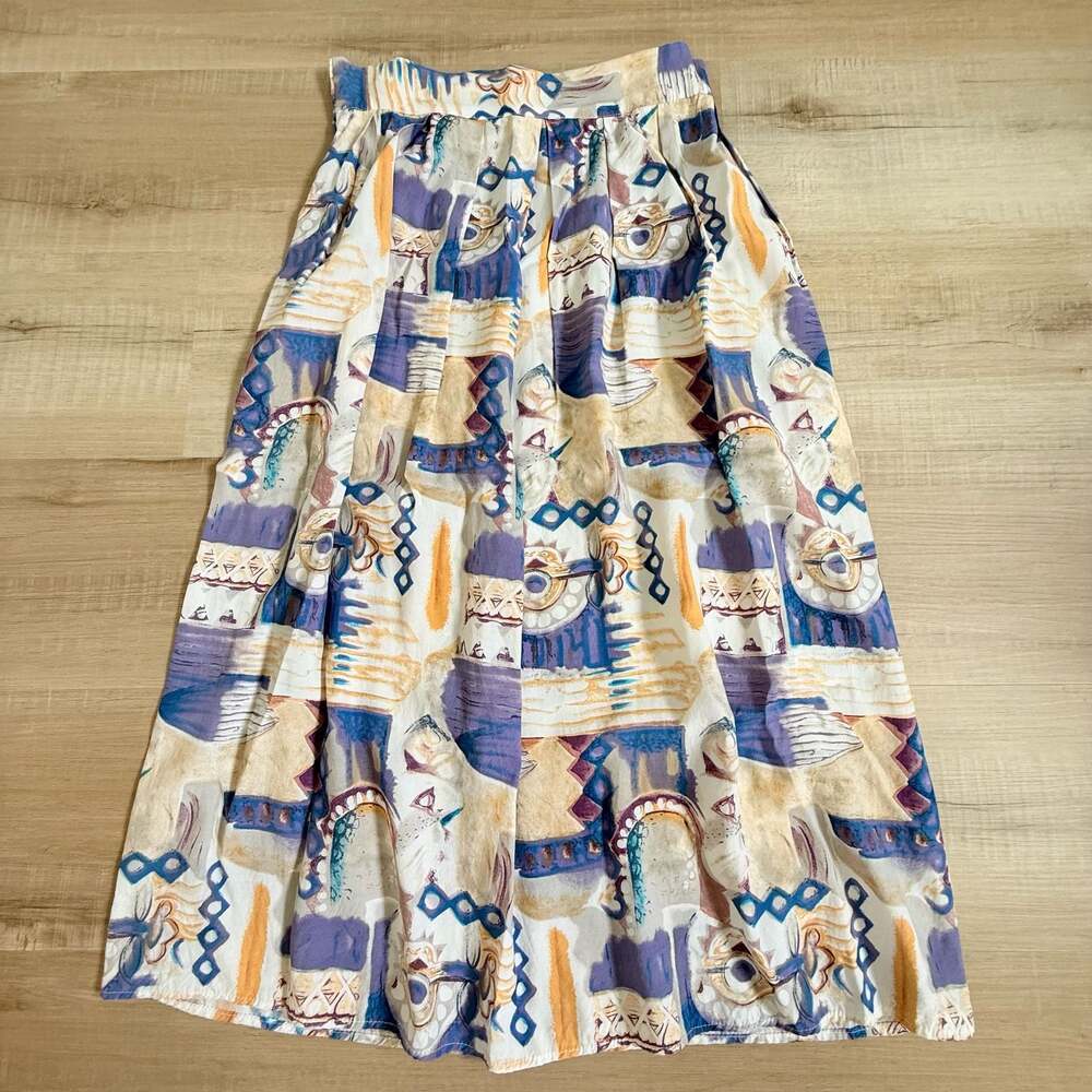 Vintage 80s Jonathan Logan Midi Abstract Geometric Pleated Skirt Size Small